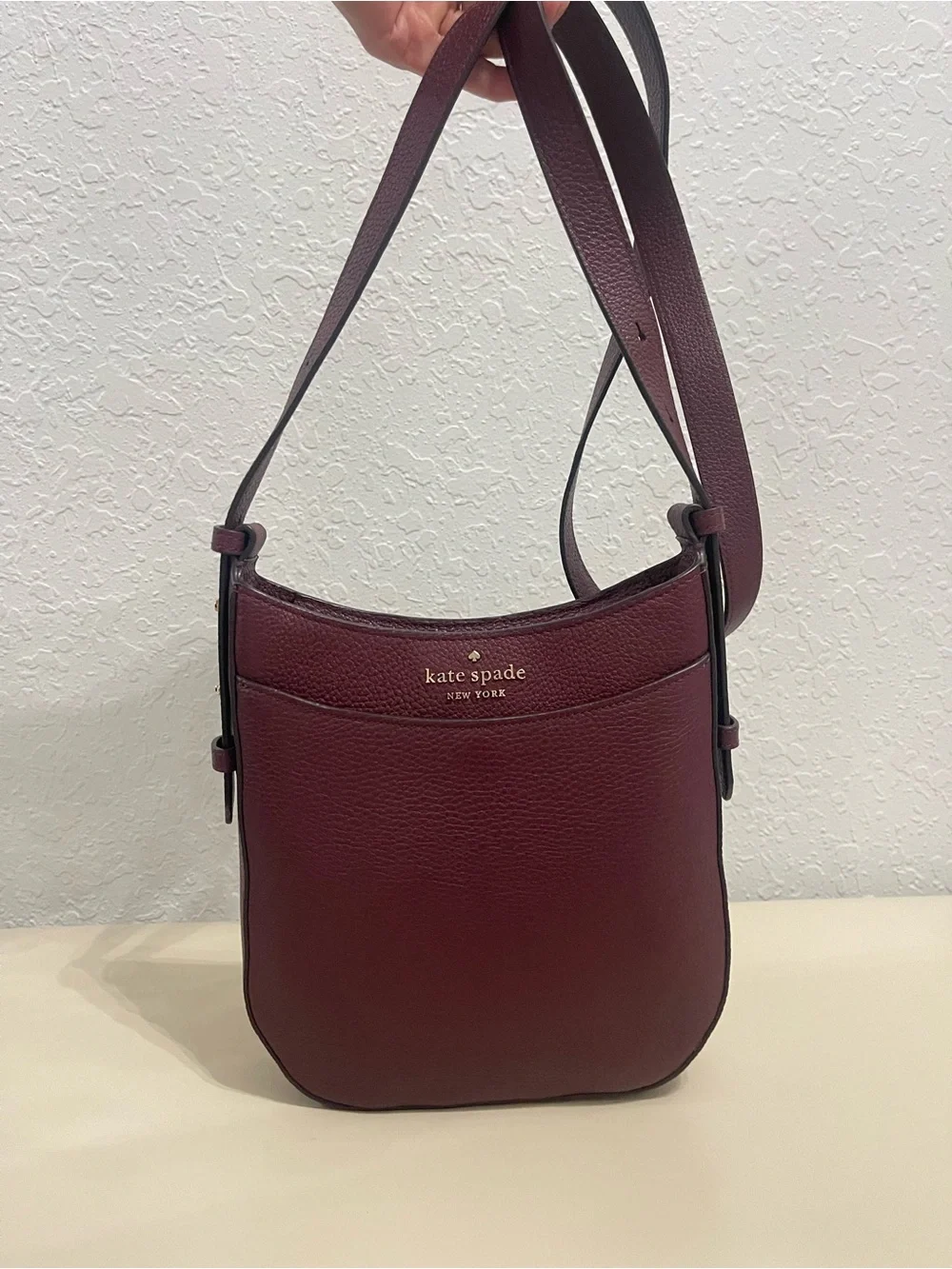 kate spade Burgundy Pebbled Leather Crossbody Bag